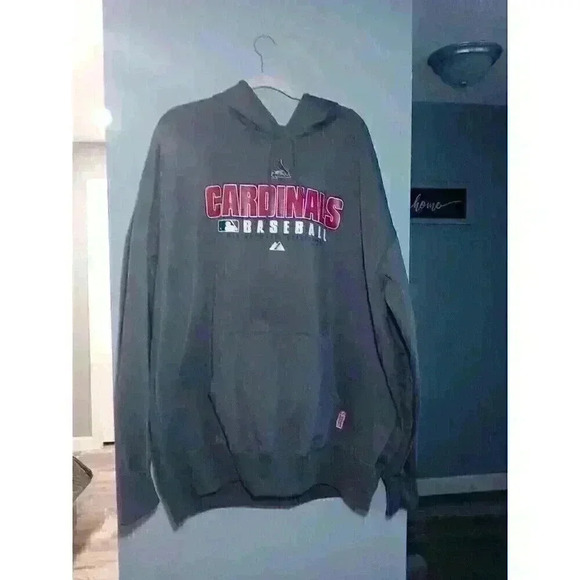 St Louis Cardinals Hooded Sweatshirt Size XL Gray Majestic MLB Baseball - Picture 2 of 7